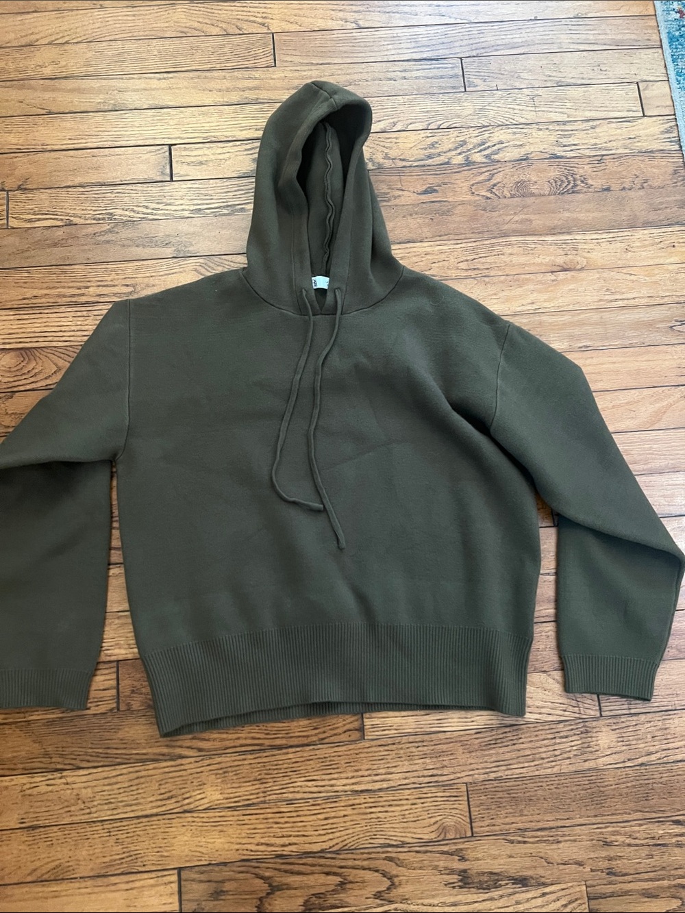 Zara Olive Hooded Knit Pullover